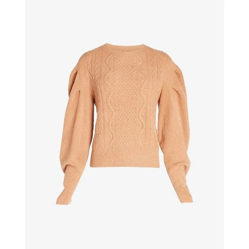 Express Women's XL Tan Cable Knit Puff Sleeve‎ Pullover Sweater